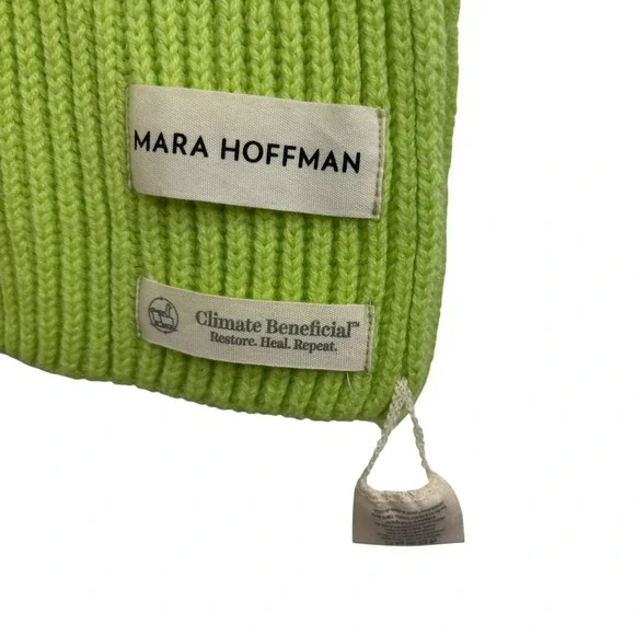 Mara Hoffman Knit Scarf Beanie Gloves Set Chartreuse Neon Green Wool NEW $400 - Picture 3 of 9